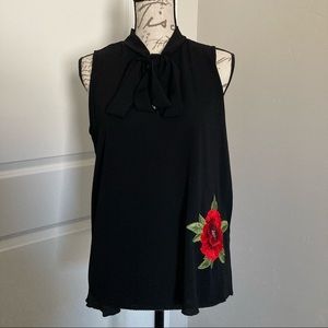 Papaya Black Top with Rose Appliqué